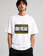 High Voltage Warning Sign Shirt - Industrial Caution Graphic Tee - White