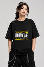 High Voltage Warning Sign Shirt - Industrial Caution Graphic Tee - Black