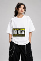 High Voltage Warning Sign Shirt - Industrial Caution Graphic Tee - White