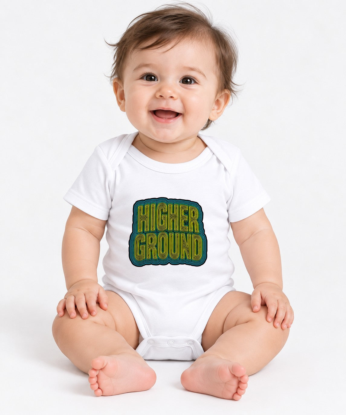 Higher Ground Retro Typography Shirt - Trippy Groovy Vibes - White
