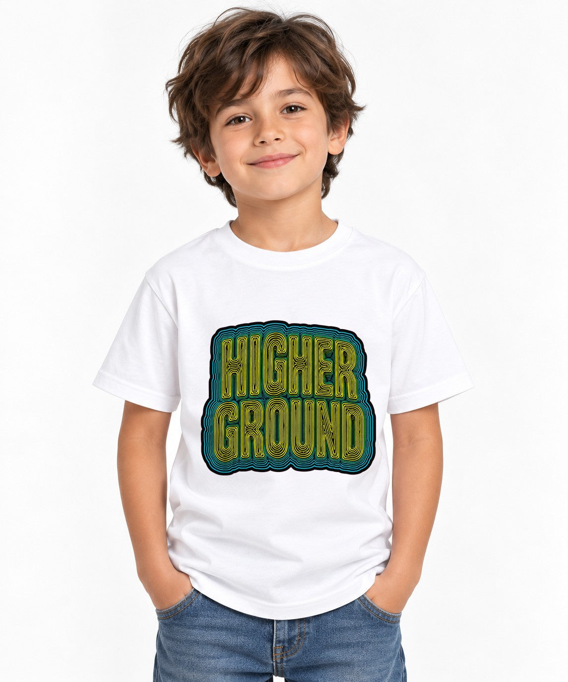 Higher Ground Retro Typography Shirt - Trippy Groovy Vibes - White