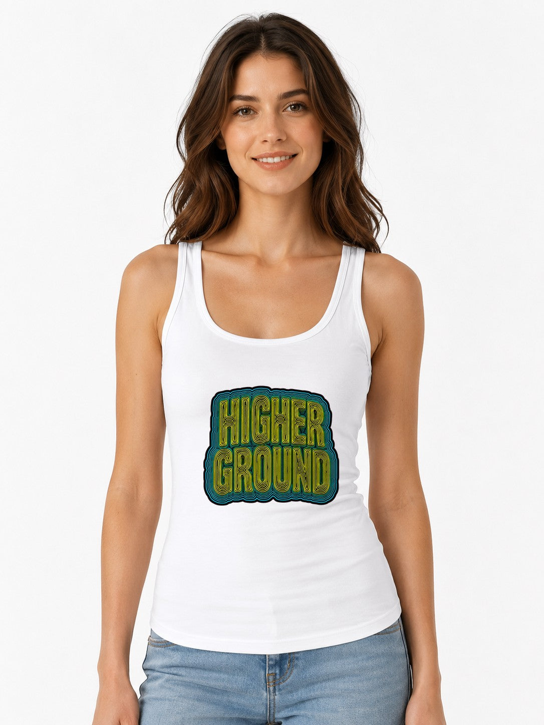Higher Ground Retro Typography Shirt - Trippy Groovy Vibes - White