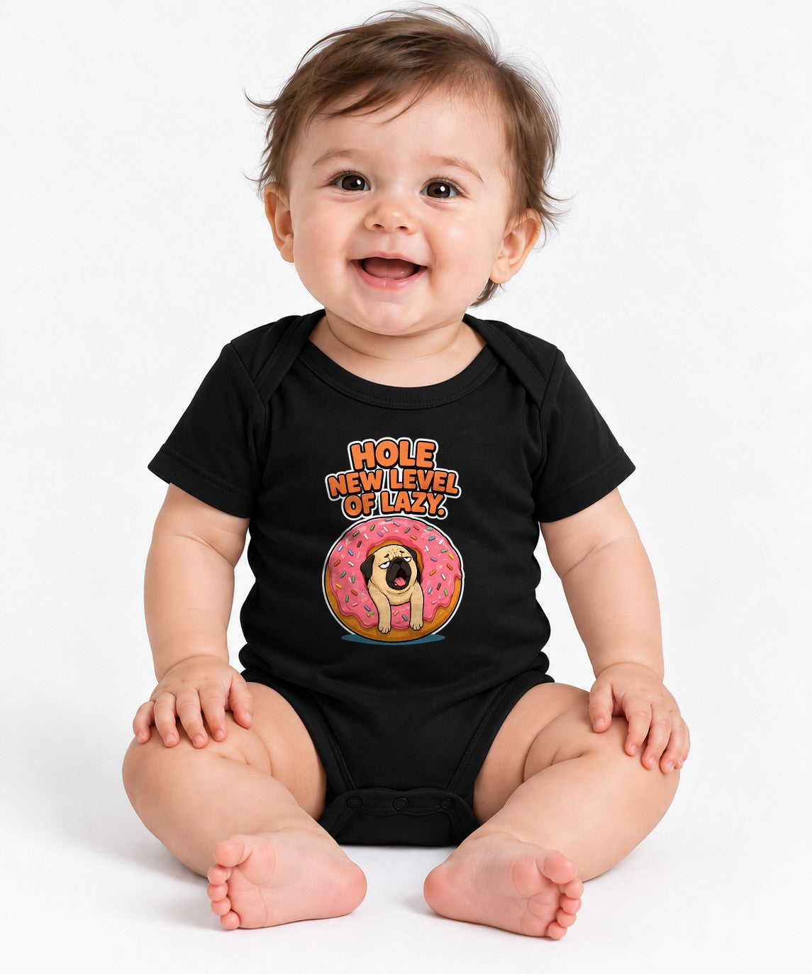 Hole New Level of Lazy Pug Donut Shirt - Funny Dog Meme Tee - Black