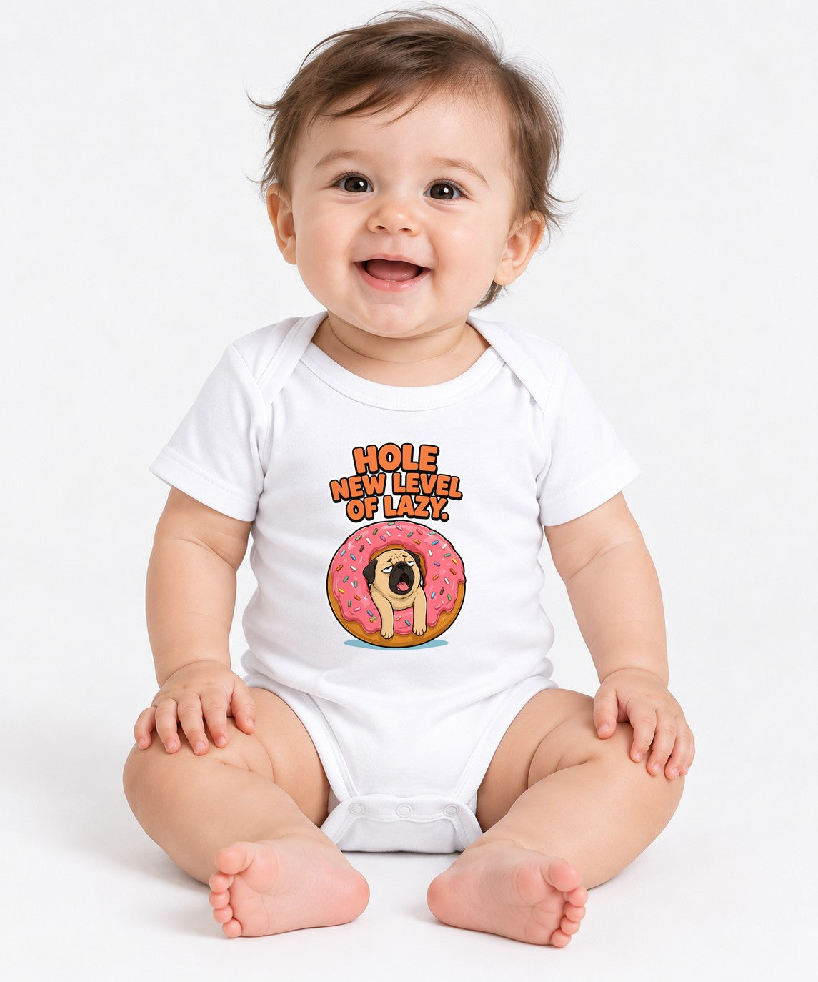 Hole New Level of Lazy Pug Donut Shirt - Funny Dog Meme Tee - White