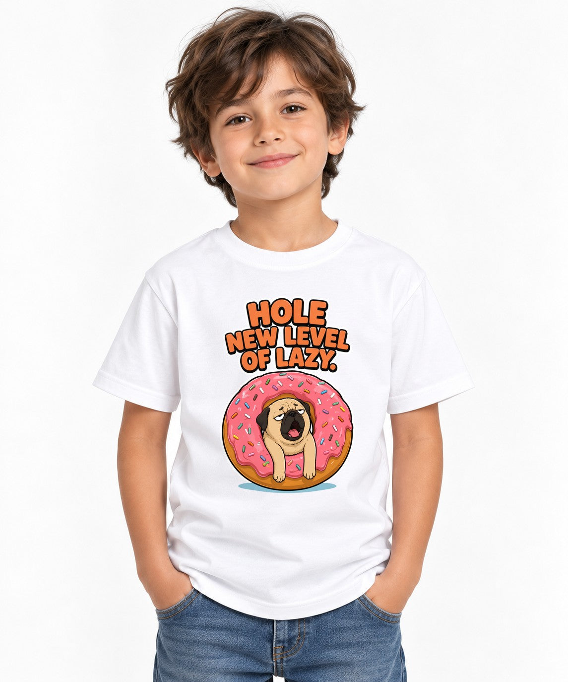 Hole New Level of Lazy Pug Donut Shirt - Funny Dog Meme Tee - White