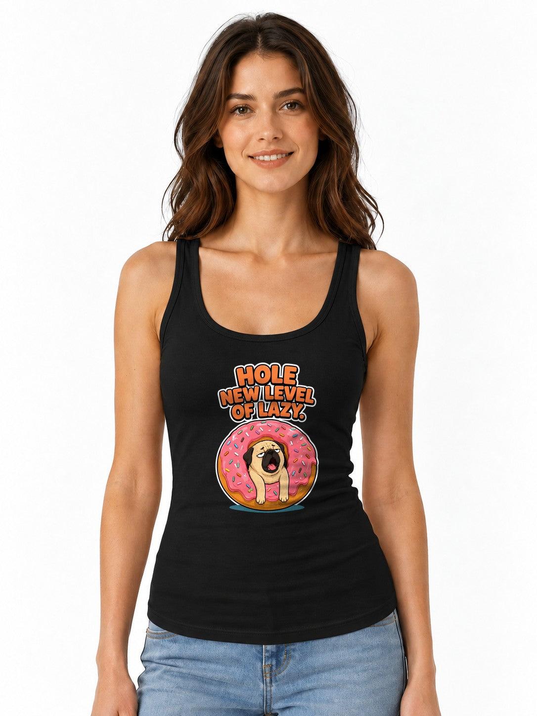 Hole New Level of Lazy Pug Donut Shirt - Funny Dog Meme Tee - Black
