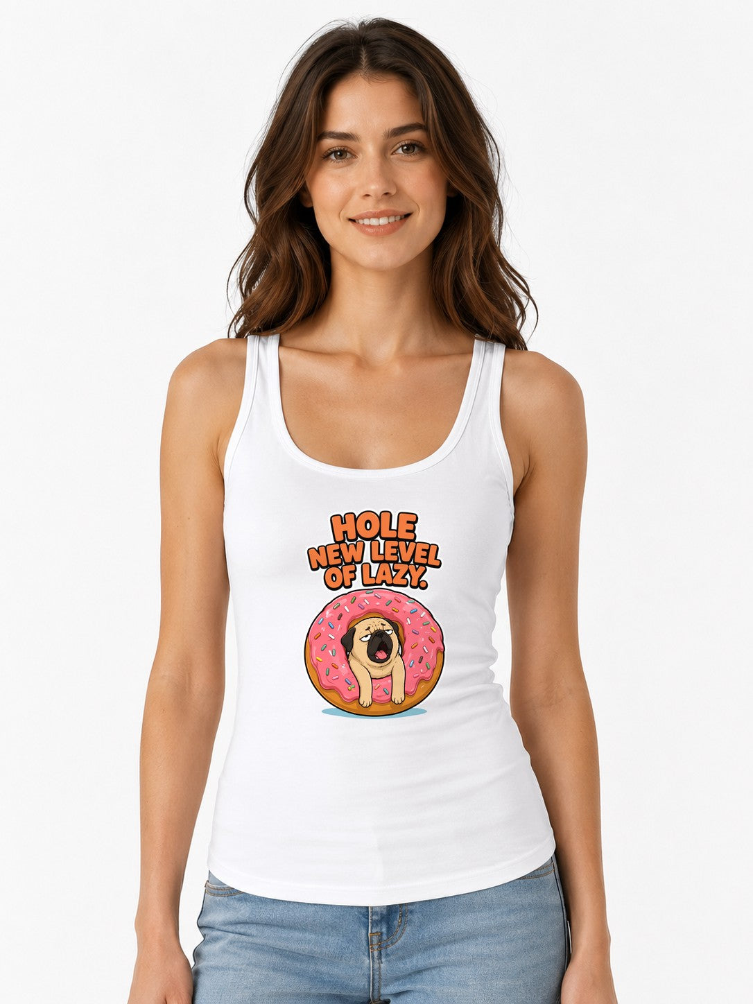 Hole New Level of Lazy Pug Donut Shirt - Funny Dog Meme Tee - White