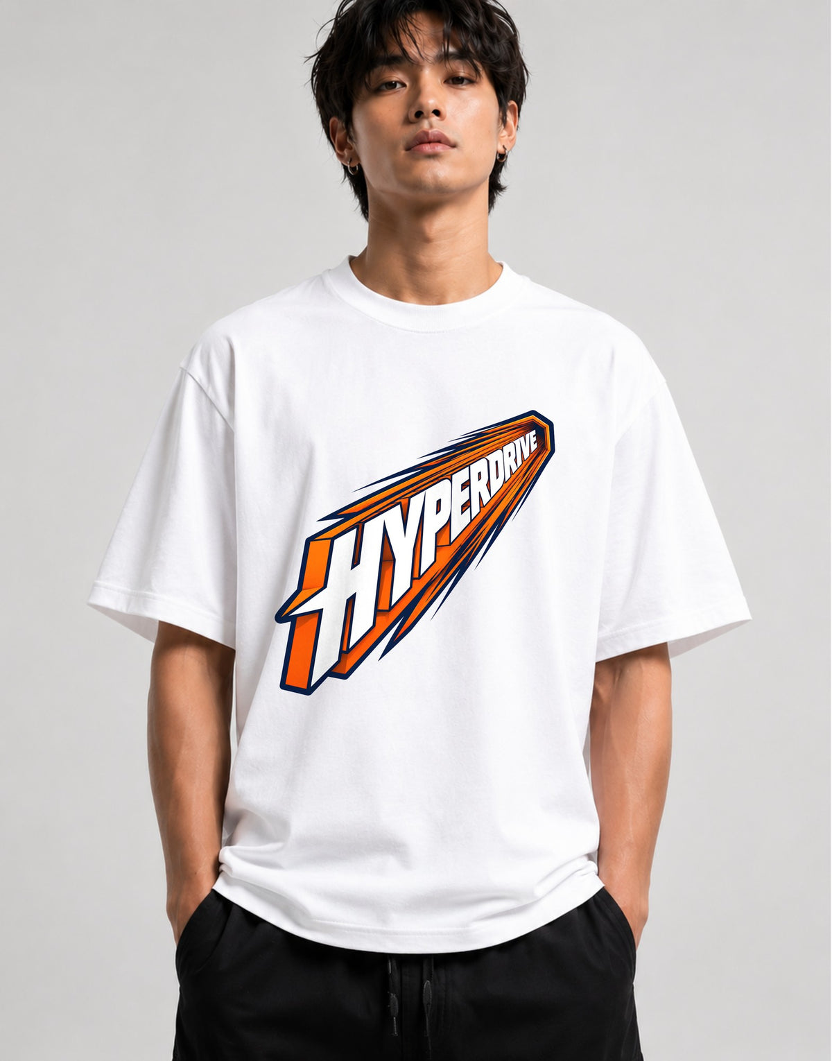 Hyper Drive Retro Speed Graphic Tee - Bold Racing Style - White