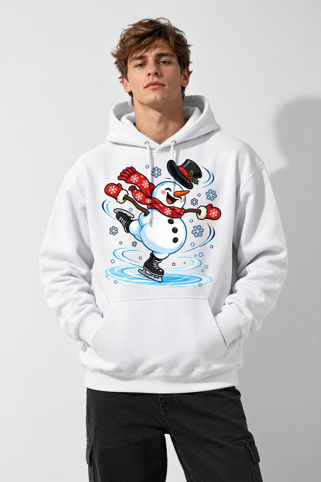 Ice Skating Snowman - White