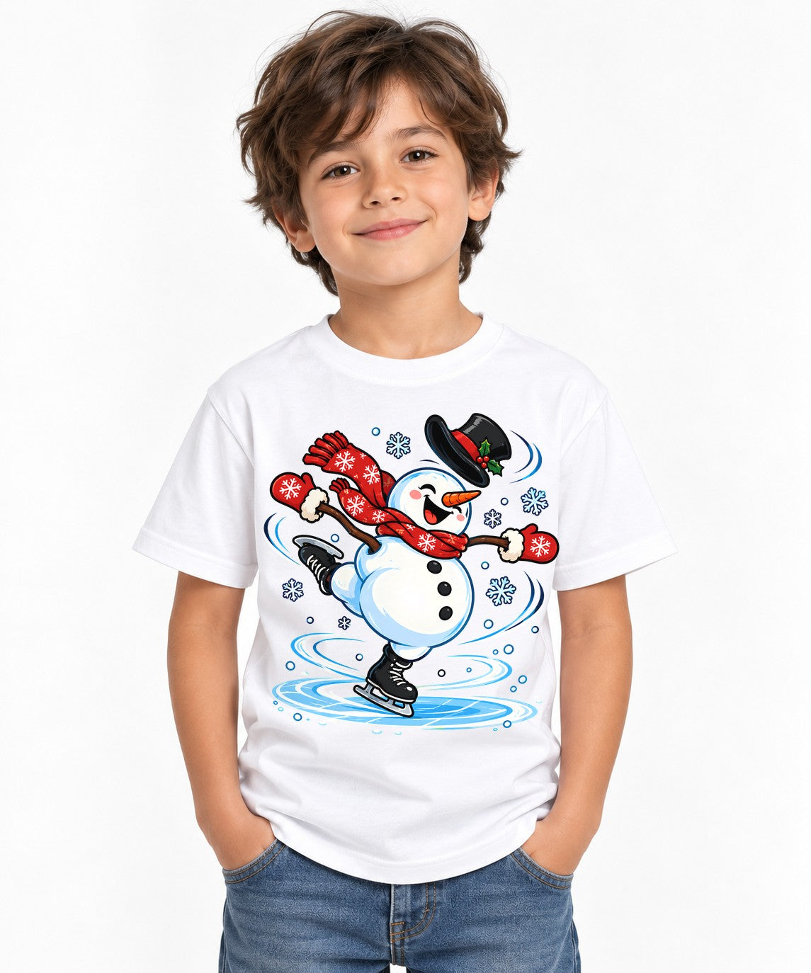 Ice Skating Snowman - White