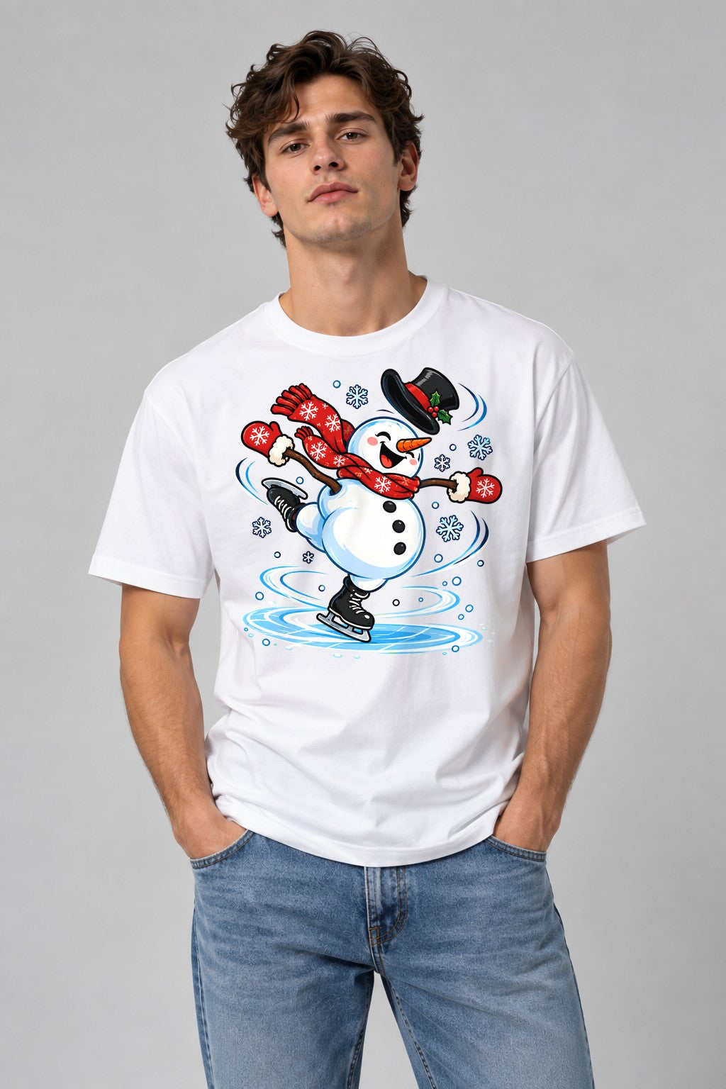 Ice Skating Snowman - White