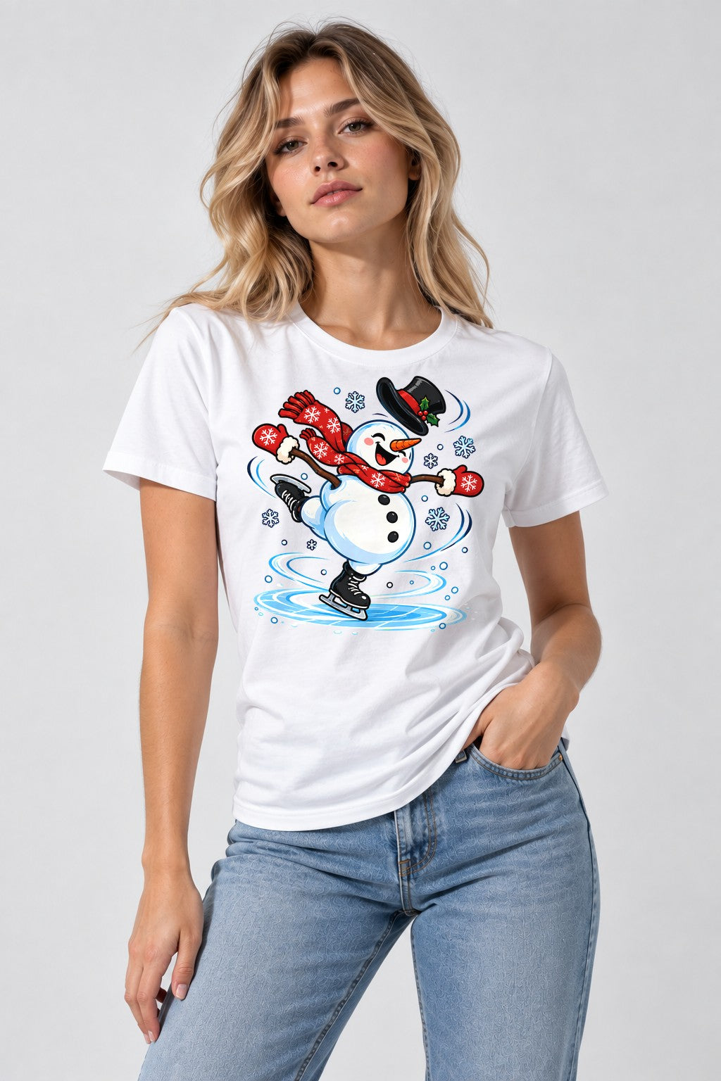 Ice Skating Snowman - White