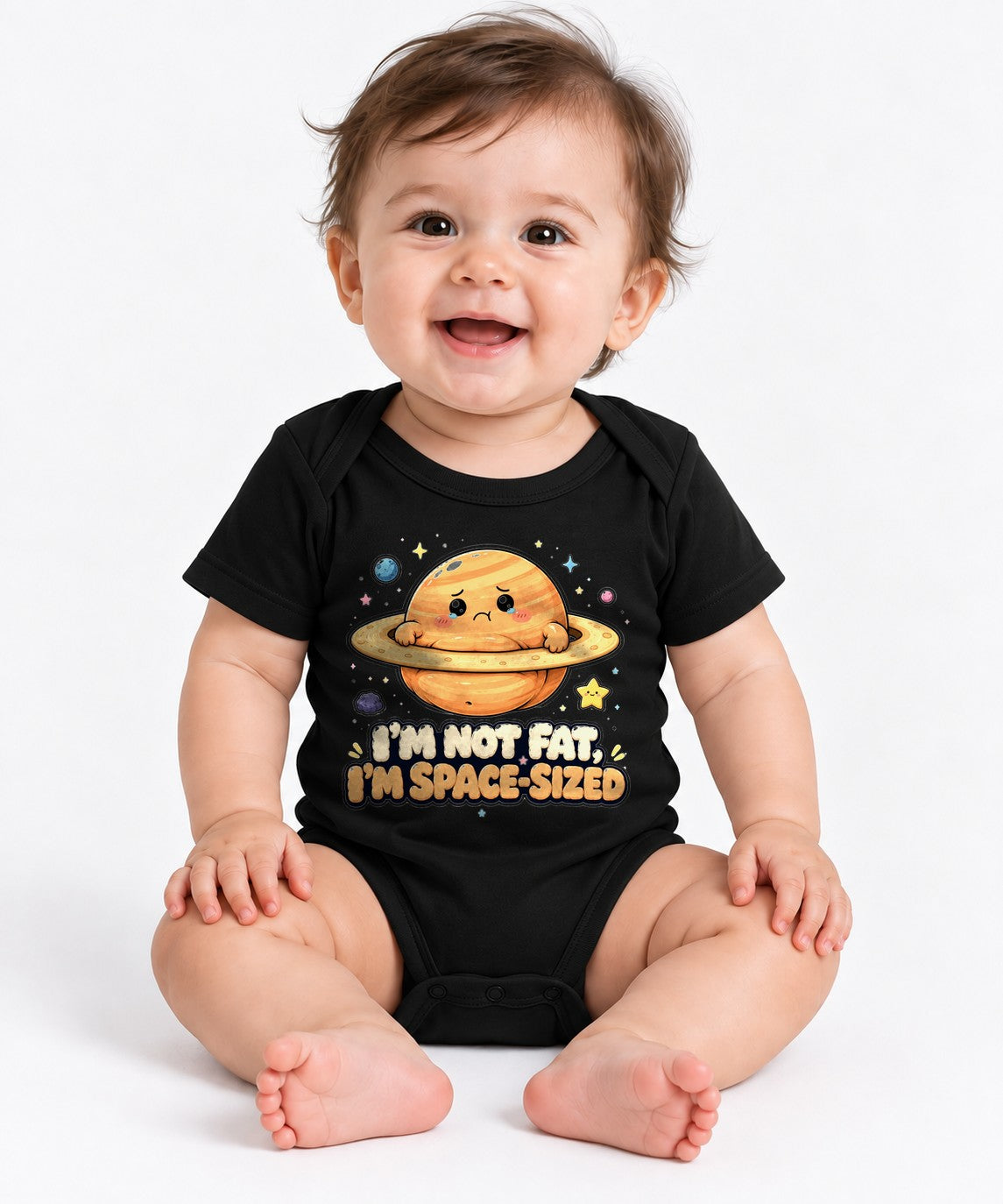 I'm Not Fat I'm Space Sized - Cute Saturn Planet Space Humor Graphic T-Shirt - Black