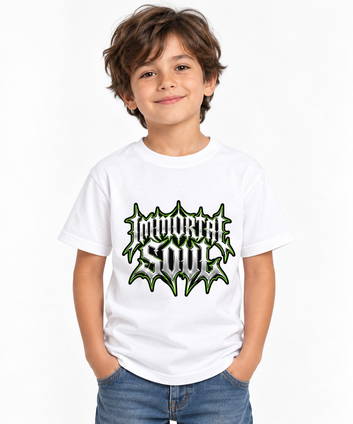 Immortal Soul Metal Gothic Lettering Graphic Tee Design - White