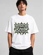 Immortal Soul Metal Gothic Lettering Graphic Tee Design - White
