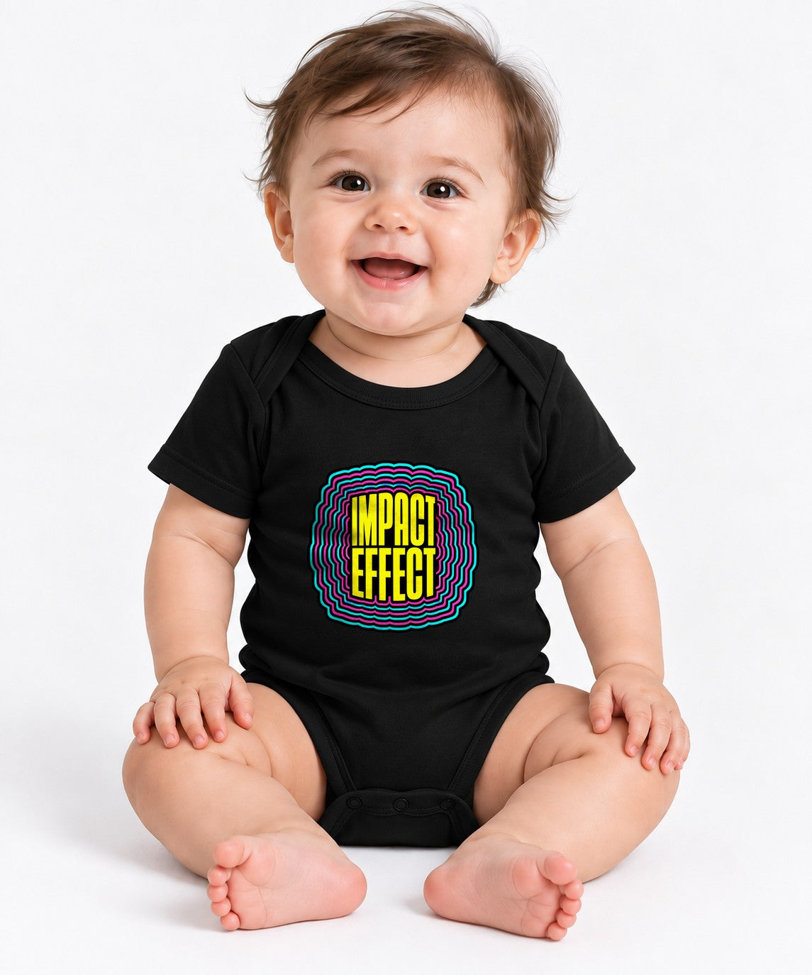 Impact Effect Graphic Tee - Retro Psychedelic Sticker Style - Black
