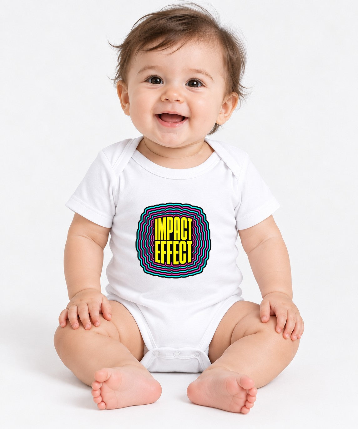 Impact Effect Graphic Tee - Retro Psychedelic Sticker Style - White