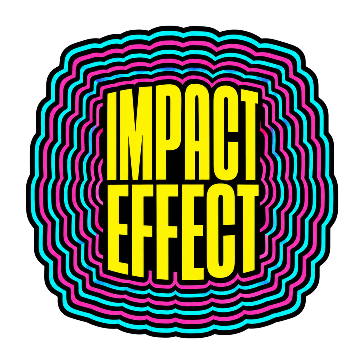 Impact Effect Graphic Tee - Retro Psychedelic Sticker Style