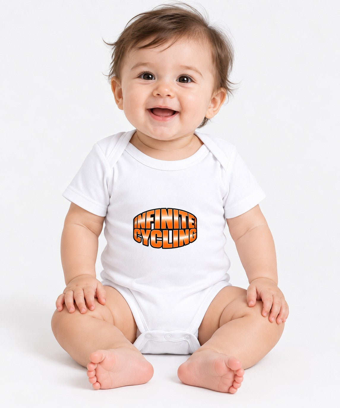 Infinite Cycling Bold Orange Graphic Tee - Retro Typography Style - White