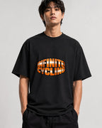 Infinite Cycling Bold Orange Graphic Tee - Retro Typography Style - Black