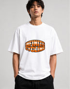 Infinite Cycling Bold Orange Graphic Tee - Retro Typography Style - White