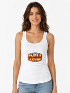 Infinite Cycling Bold Orange Graphic Tee - Retro Typography Style - White