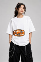 Infinite Cycling Bold Orange Graphic Tee - Retro Typography Style - White