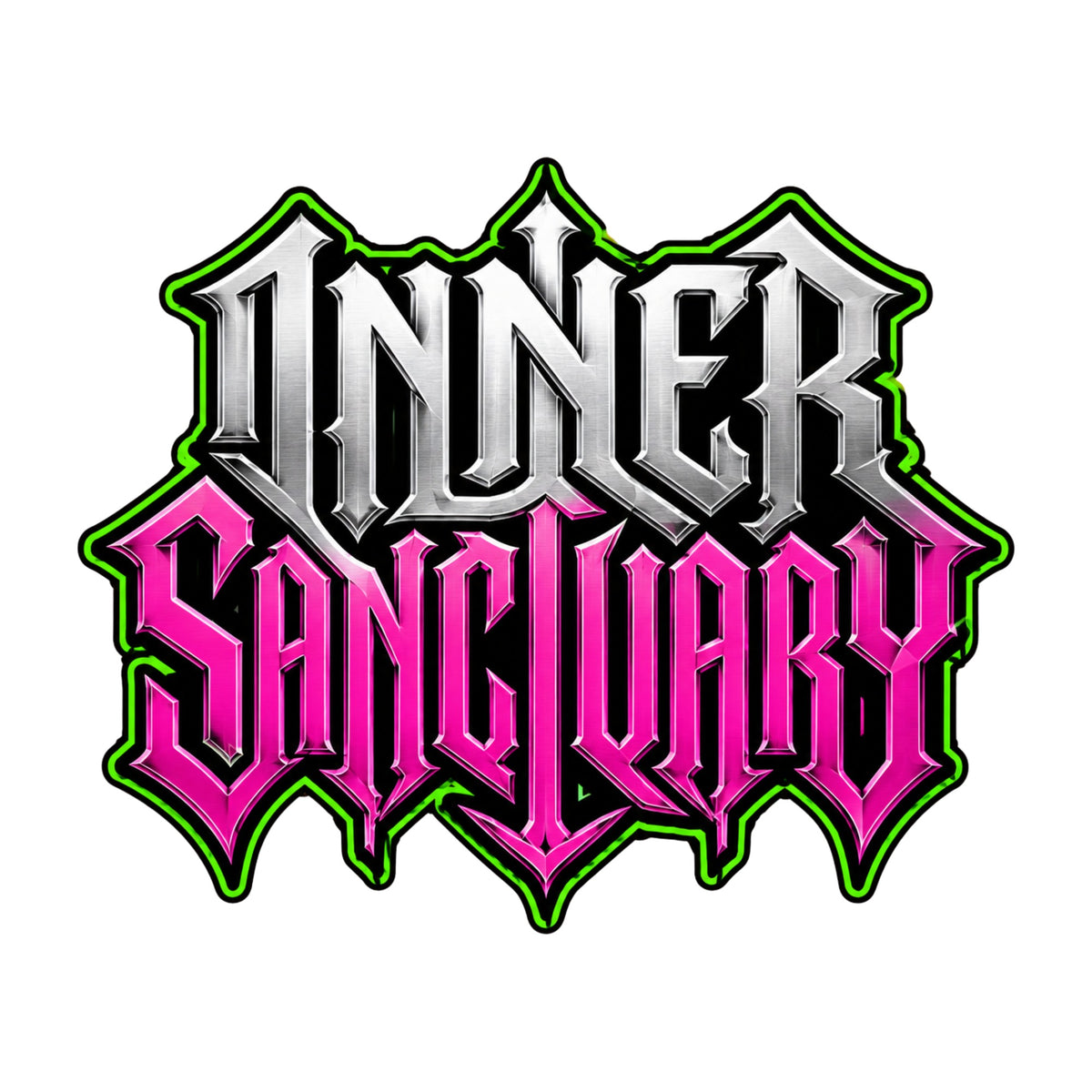 Inner Sanctuary Gothic Metal Typography Shirt - Bold Statement Tee
