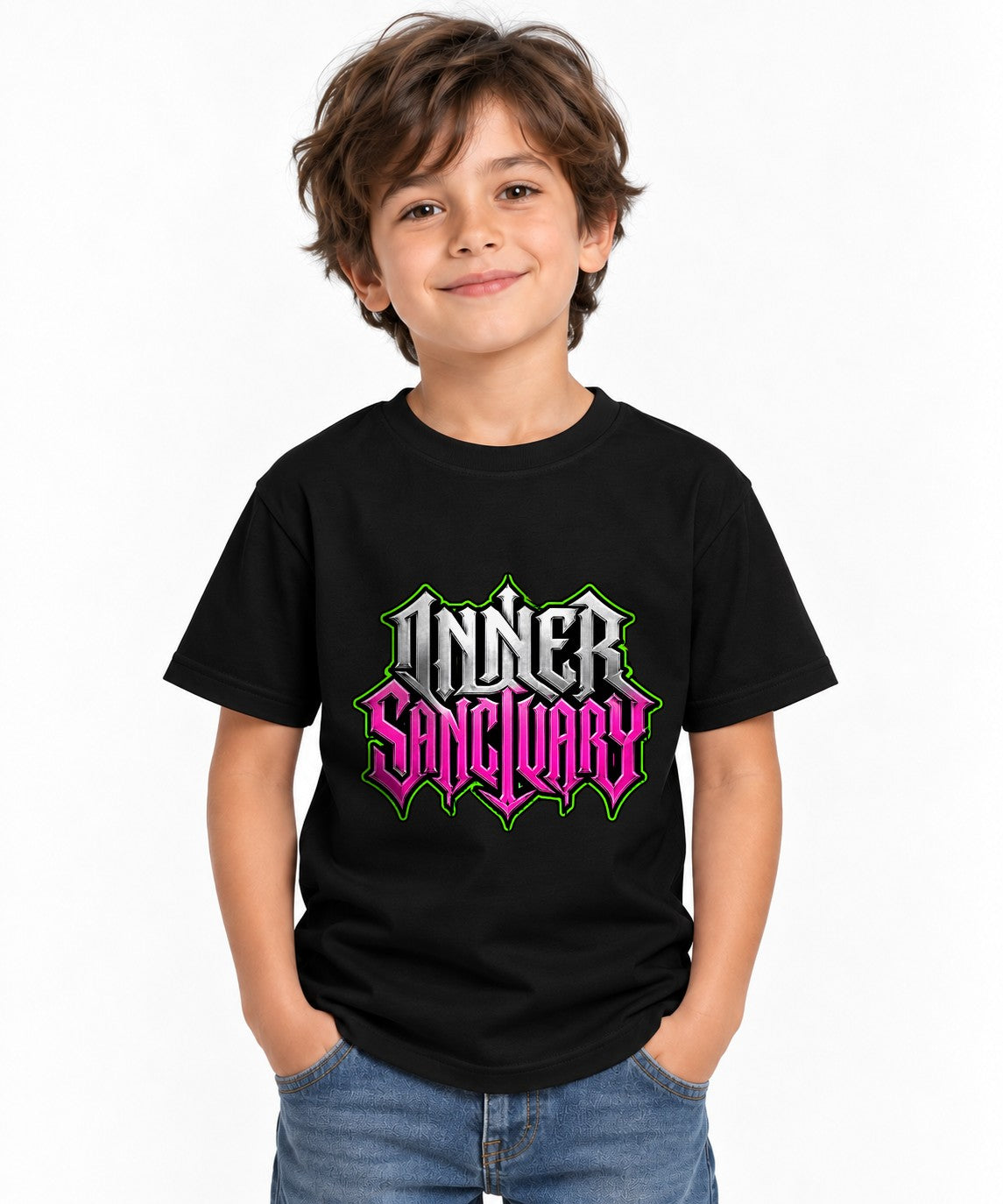 Inner Sanctuary Gothic Metal Typography Shirt - Bold Statement Tee - Black