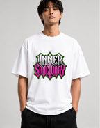Inner Sanctuary Gothic Metal Typography Shirt - Bold Statement Tee - White