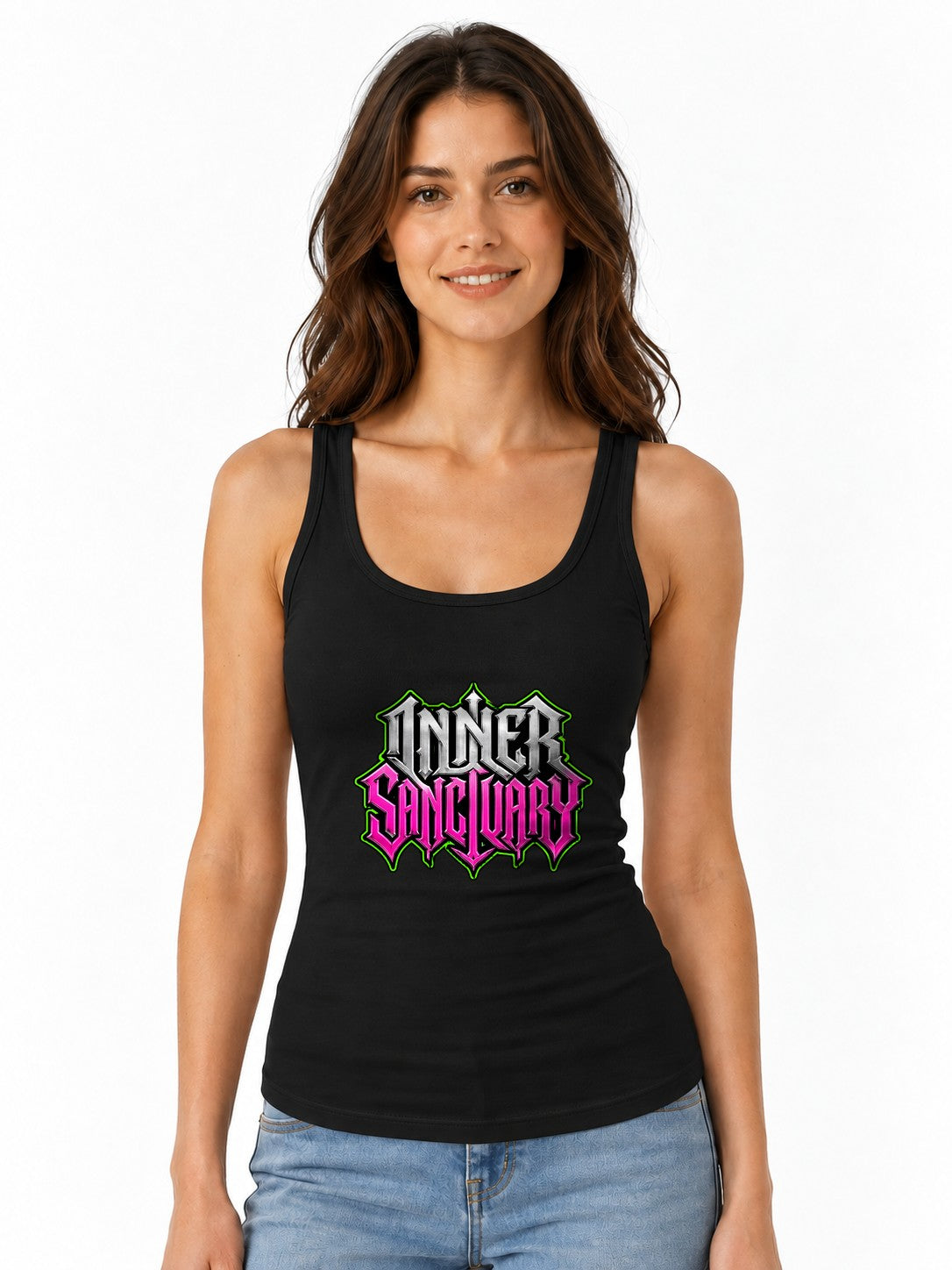 Inner Sanctuary Gothic Metal Typography Shirt - Bold Statement Tee - Black