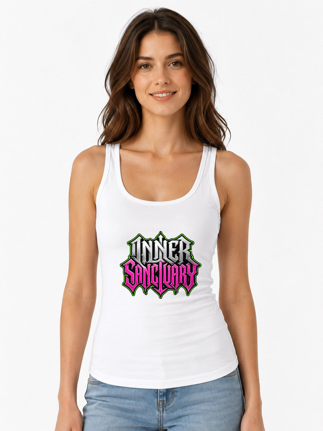 Inner Sanctuary Gothic Metal Typography Shirt - Bold Statement Tee - White
