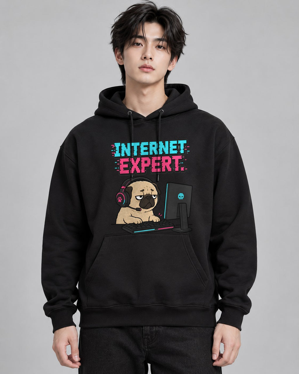 Internet Expert Funny Gamer Pug PC G - Black