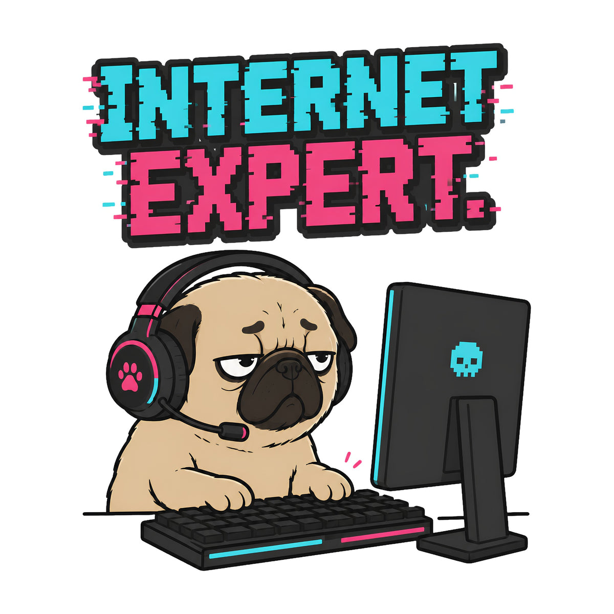 Internet Expert Pug Gamer T-Shirt - Funny Meme Graphic Tee