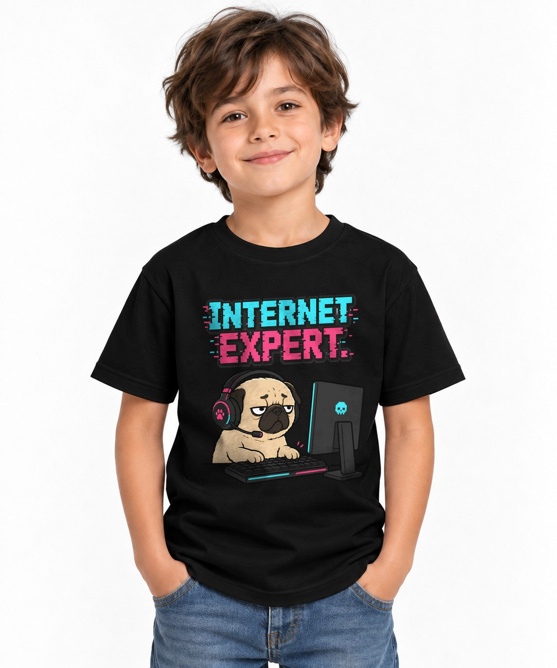 Internet Expert Pug Gamer T-Shirt - Funny Meme Graphic Tee - Black