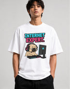 Internet Expert Pug Gamer T-Shirt - Funny Meme Graphic Tee - White