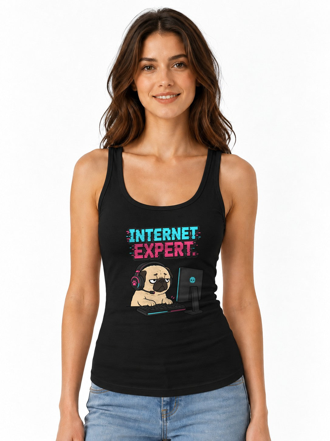 Internet Expert Pug Gamer T-Shirt - Funny Meme Graphic Tee - Black