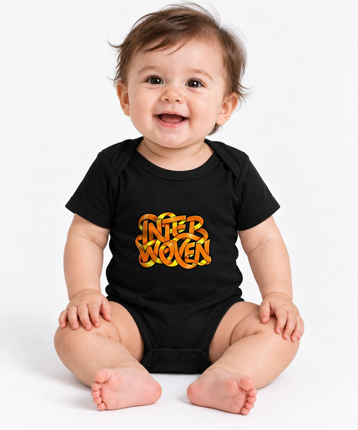 Interwoven Graffiti Typography Tee - Bold Orange Street Art Style - Black