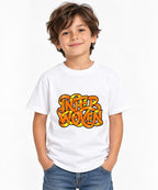 Interwoven Graffiti Typography Tee - Bold Orange Street Art Style - White