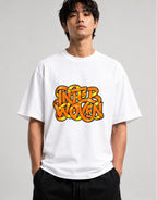 Interwoven Graffiti Typography Tee - Bold Orange Street Art Style - White