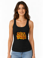 Interwoven Graffiti Typography Tee - Bold Orange Street Art Style - Black