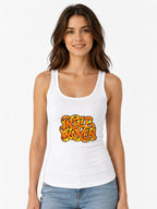 Interwoven Graffiti Typography Tee - Bold Orange Street Art Style - White