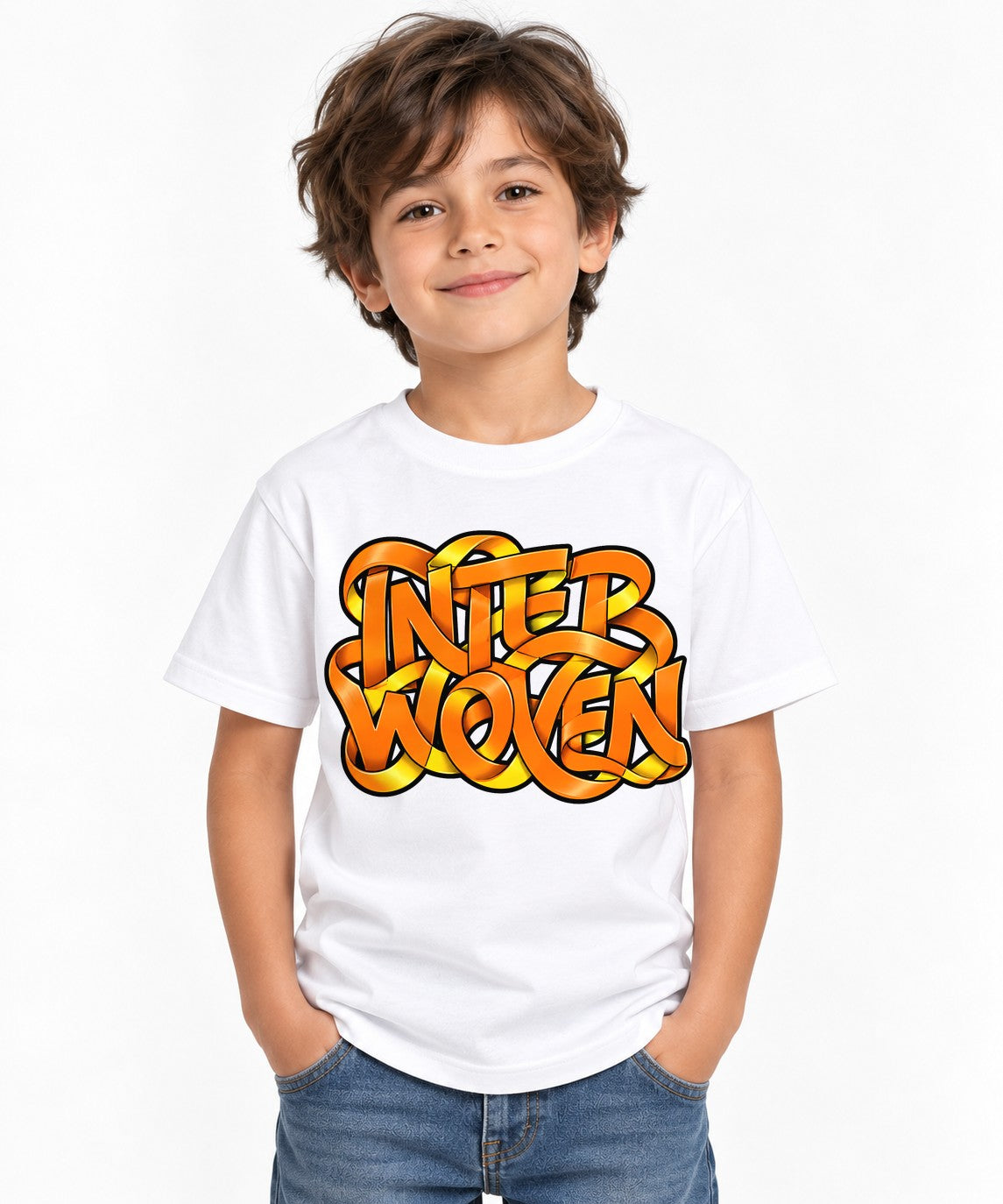 Interwoven Ribbon Typography - White