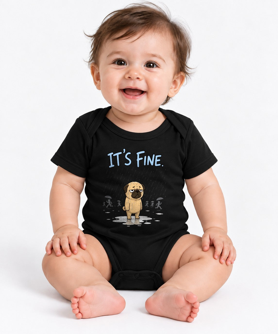It's Fine Pug Shirt - Funny Sarcastic Dog Meme Graphic Tee - Black