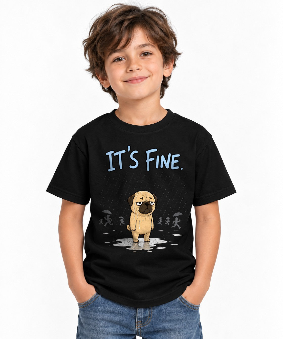 It's Fine Pug Shirt - Funny Sarcastic Dog Meme Graphic Tee - Black