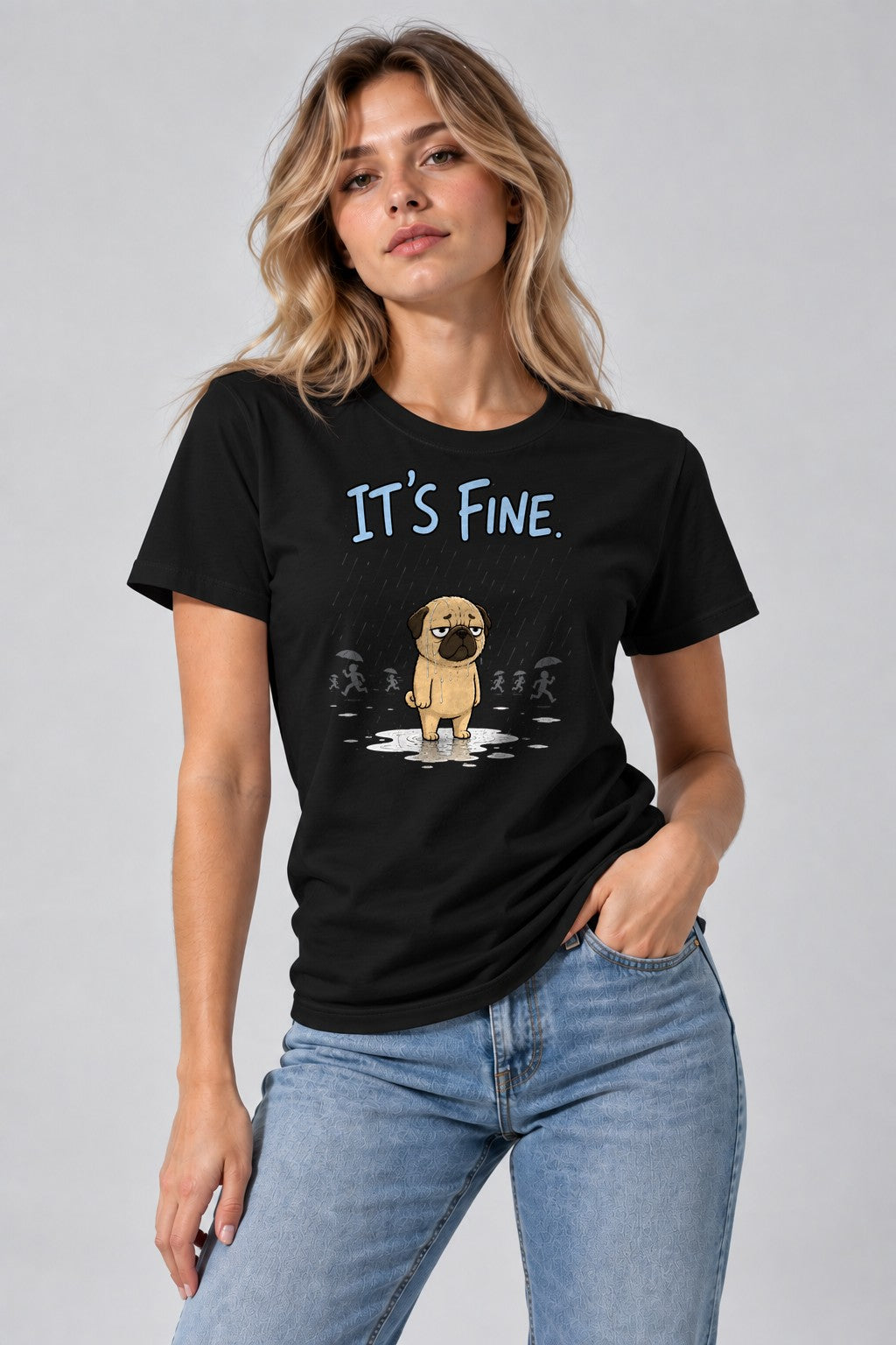 It's Fine Pug - Black
