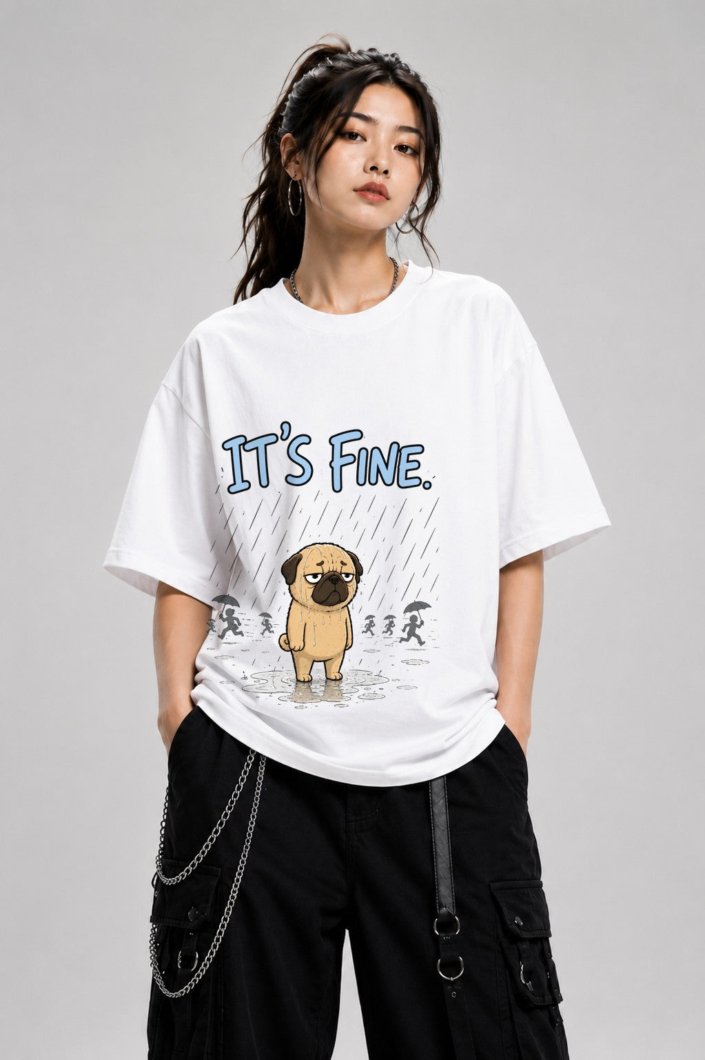 It's Fine Pug Shirt - Funny Sarcastic Dog Meme Graphic Tee - White
