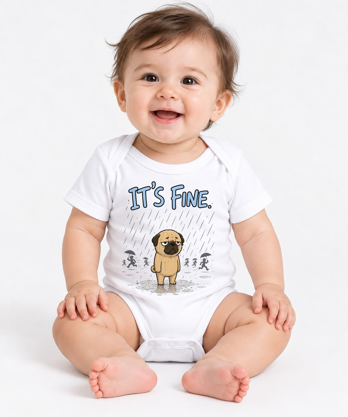 It's Fine Funny Pug In Rain Storm Sarcastic Dog Introvert Humor - White