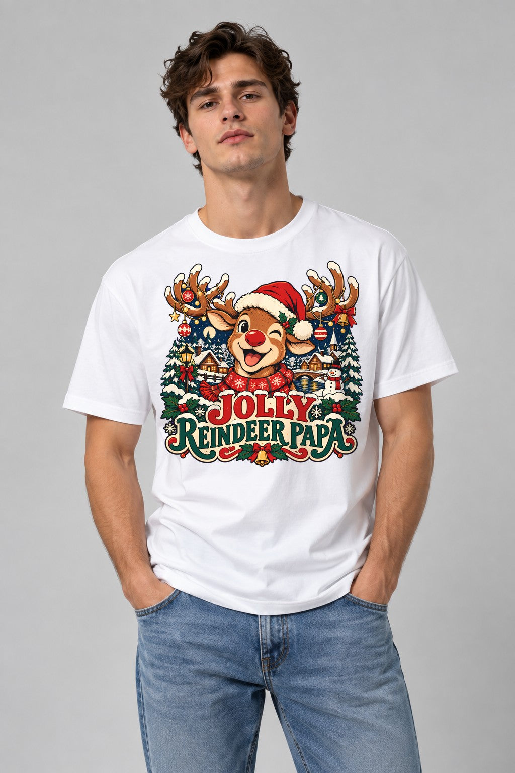 Jolly Reindeer Papa - White