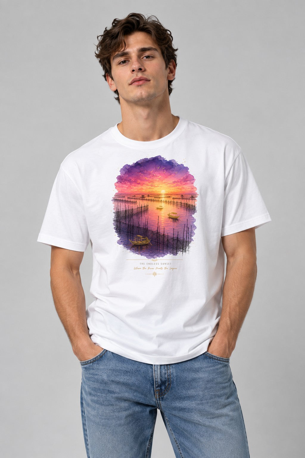 Lagoon Sunset Waters - White